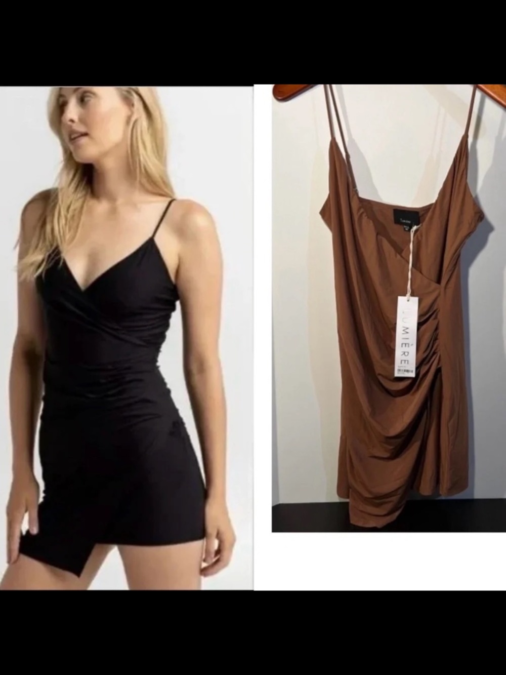 Lumiere Urban Outfitters Silky Cocoa Brown Faux Wrap Ruched Mini Dress Size M